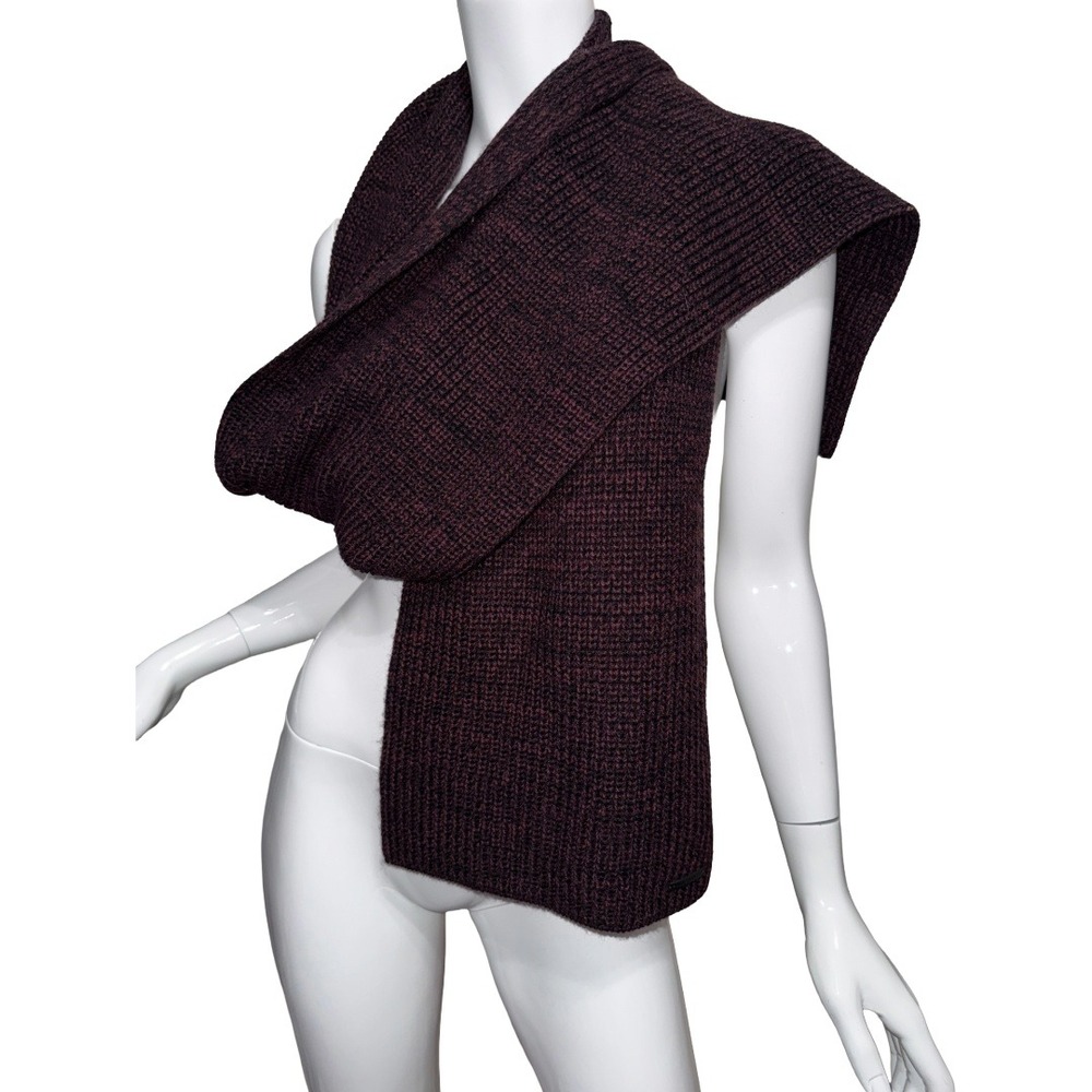 AllSaints Burgundy Ribbed Knit Scarf Dark Academia Layering Winter Minimalist